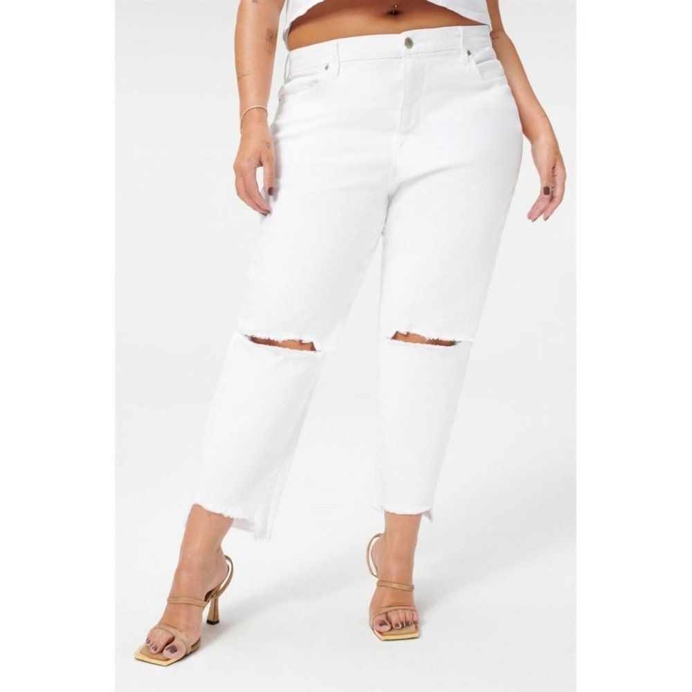 GOOD AMERICAN New Plus Size 18 Good Girlfriend Jeans in White Distressed - Picture 7 of 13